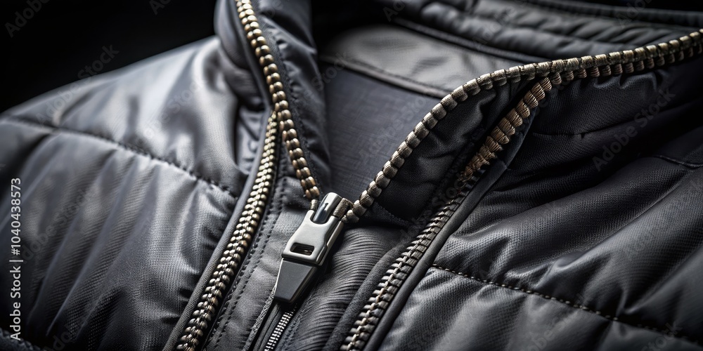 Close-Up View of Black Puffer Jacket Zipper, Macro Photography, Fabric Texture, Winter Fashion, Puffer Jacket, Fashion, Texture Close-Up View of Black Puffer Jacket Zipper, Macro Photography, Fabric Texture, Winter Fashion, Puffer Jacket, Fashion, Texture
