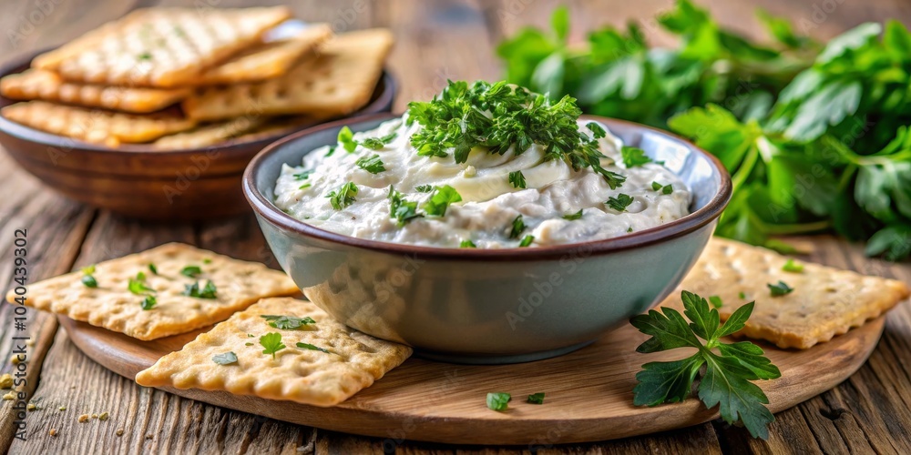 Creamy Parsley Dip with Crackers, Dip, Appetizer, Snack Creamy Parsley Dip with Crackers, Dip, Appetizer, Snack