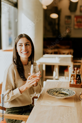 A joyful woman enjoying a g...