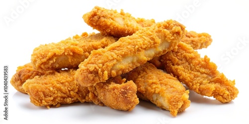 Crispy Golden Chicken Tenders on a White Background, close up, food photography, fast food, chicken tenders , finger food, tasty photo