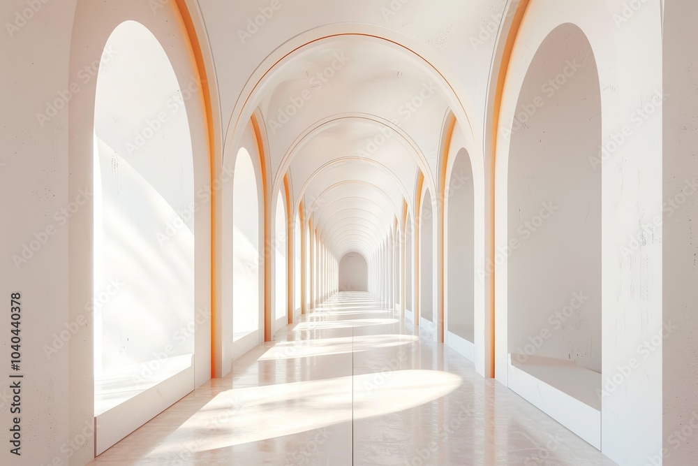 Corridor featuring 3D arch walls, showcasing a modern architectural Corridor featuring 3D arch walls, showcasing a modern architectural