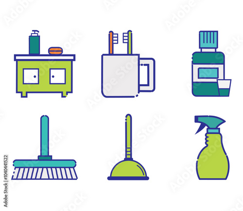 set of vector icons of toilet with white background