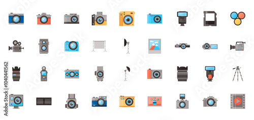 Set of vector icons of photo cameras on white background