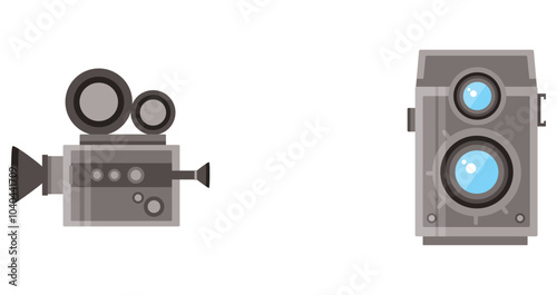 Set of vector icons of photo cameras on white background