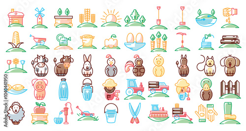 Farm vector icon set on white background