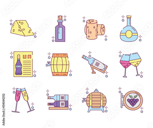 Set of vector icons of winegrowers with white background