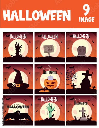 Vector image of halloween icon set with moon background