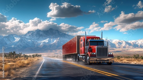 Red Truck Transporting Goods on Open Road