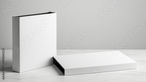 Elegant book slipcase mockup with customizable design, perfect for showcasing hardcover book packaging in a sleek and professional setting. Ideal for branding and publishing projects.