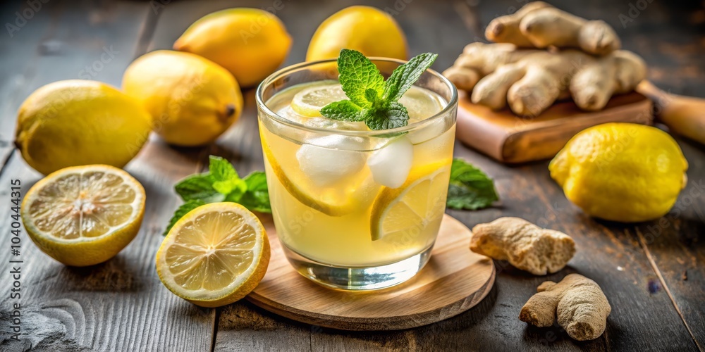 Refreshing Homemade Ginger Lemonade with Mint,Glass, Ice, Lemon, Ginger, Drink, Beverage Refreshing Homemade Ginger Lemonade with Mint,Glass, Ice, Lemon, Ginger, Drink, Beverage