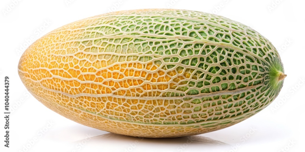 Ripe Melon with Yellow and Green Rind, Isolated on White Background, Melon, Fruit, Food