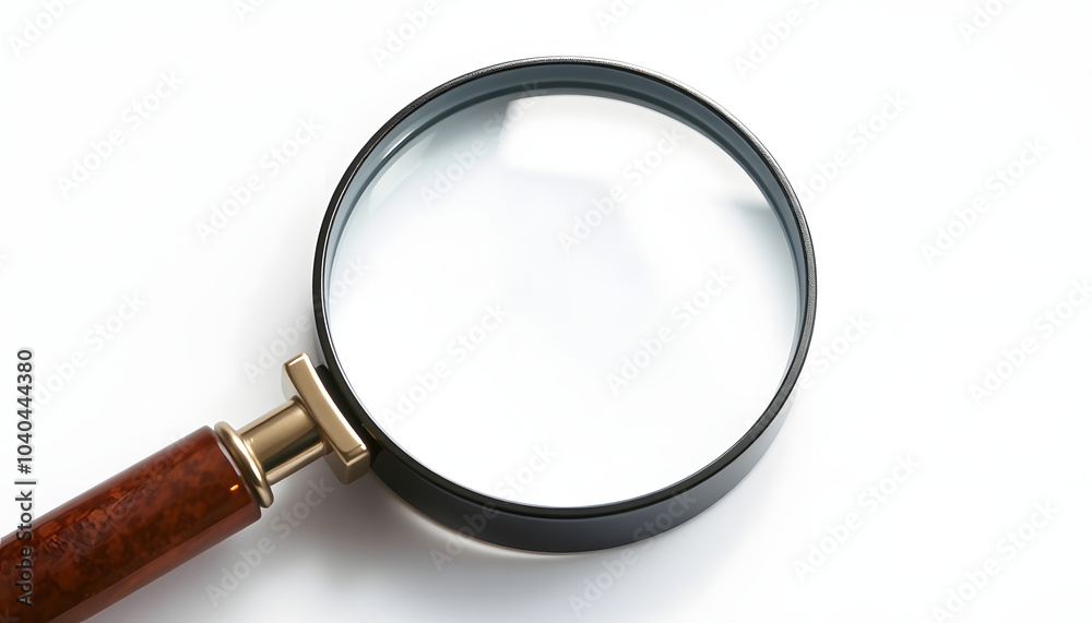 one magnifying glass on a white isolated white background, top view isolated with white highlights, png