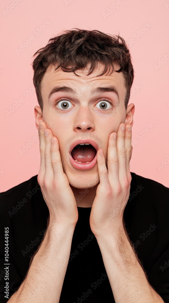 Surprised Young Man with Hands on His Face Surprised Young Man with Hands on His Face