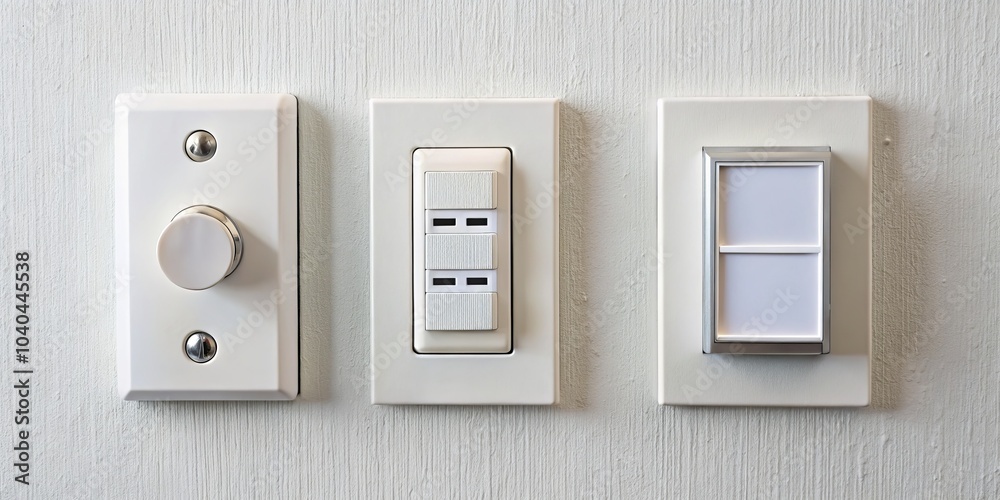 Three White Wall Switches on Textured Wall, switch plate, light switch, wall texture, home improvement Three White Wall Switches on Textured Wall, switch plate, light switch, wall texture, home improvement