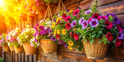 Wallpaper Mural Vibrant Hanging Baskets of Flowers on a Sunny Day, Flowers, Baskets, Summer Torontodigital.ca