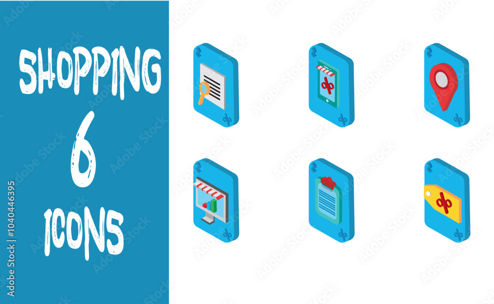 Vector image of 3d shopping icon set with blue background Vector image of 3d shopping icon set with blue background