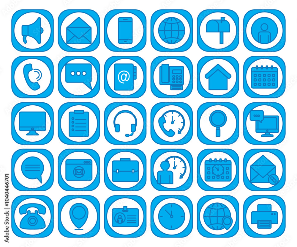 Set of blue contact vector icons on white background Set of blue contact vector icons on white background