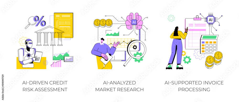Fototapeta premium AI in financial management abstract concept vector illustrations.