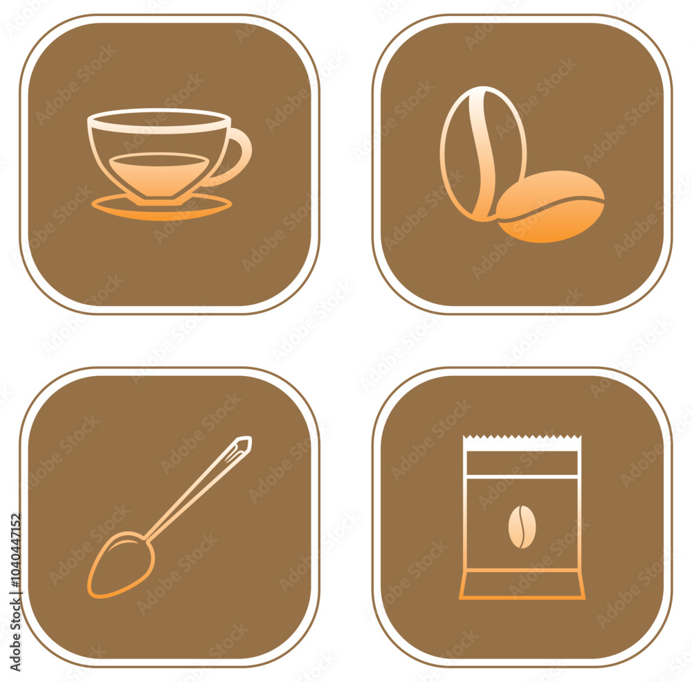 Vector image of coffee icon set with brown background