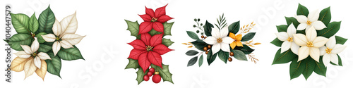 Assorted flowers with vibrant colors, white isolate background.