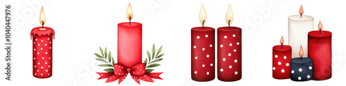 Colorful festive candles, white isolated background.