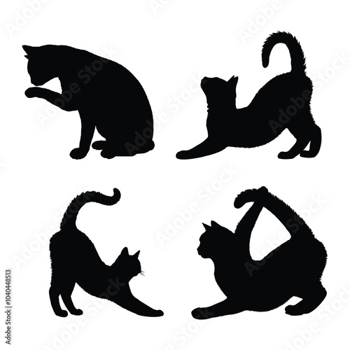 Silhouette of a black cat vector set a white background