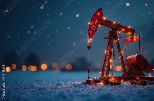 Business Holiday Greetings for Colleagues, Oil Rig Decorated with New Year Garlands - Natural Resources