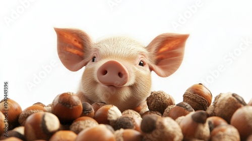 Wallpaper Mural A Piglet Peeking Over A Pile of Acorns Torontodigital.ca