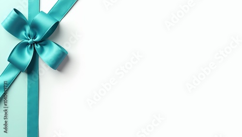 Turquoise ribbon and bow on white background for summer promotions photo