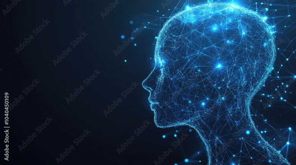 Fototapeta premium Abstract Human Head Profile with Neural Connections on Blue Background