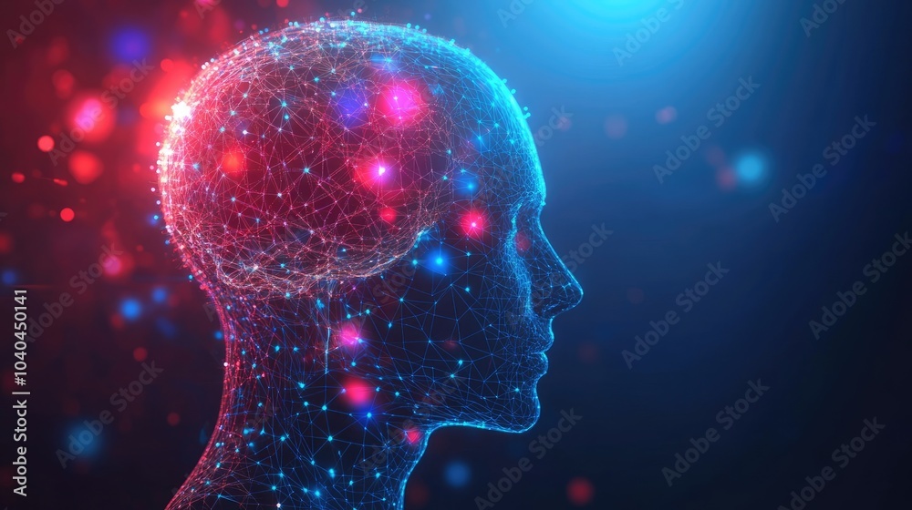 Abstract Human Head Profile with Neural Connections on Blue Background Abstract Human Head Profile with Neural Connections on Blue Background