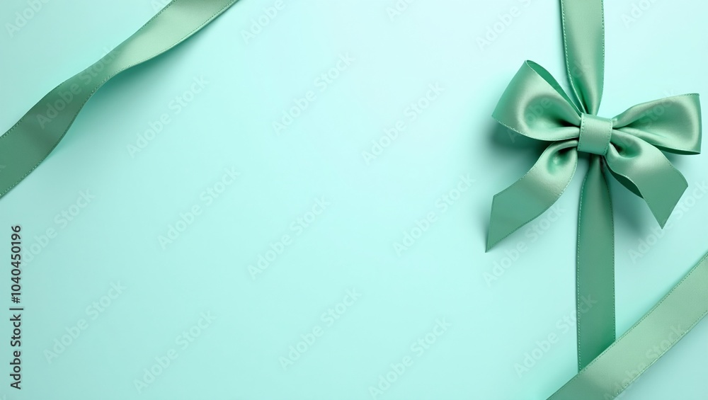 Elegant mint green ribbon on light blue background Elegant mint green ribbon on light blue background