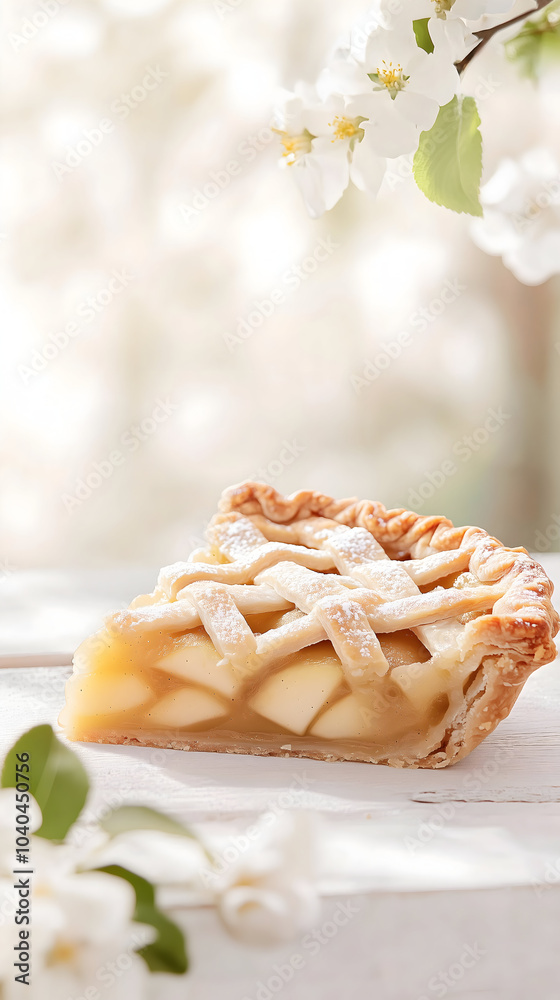 Classic Apple Pie Lattice Crust Natural Setting Picnic Table Blooming Flowers Classic Apple Pie Lattice Crust Natural Setting Picnic Table Blooming Flowers