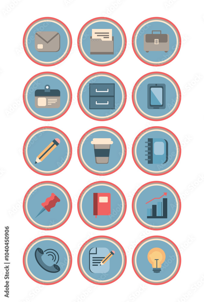 Set of office vector icons inside a circle with white background Set of office vector icons inside a circle with white background