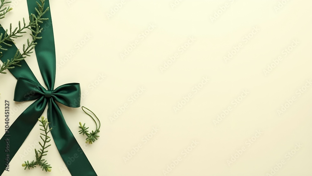 Elegant cream surface with forest green ribbon Perfect for eco friendly designs Elegant cream surface with forest green ribbon Perfect for eco friendly designs
