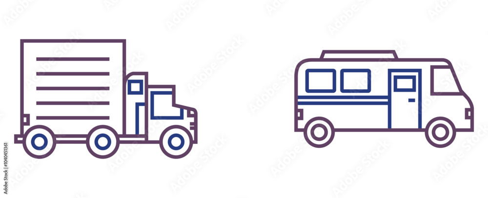 Set of vector icons of vehicles in lines with white background Set of vector icons of vehicles in lines with white background