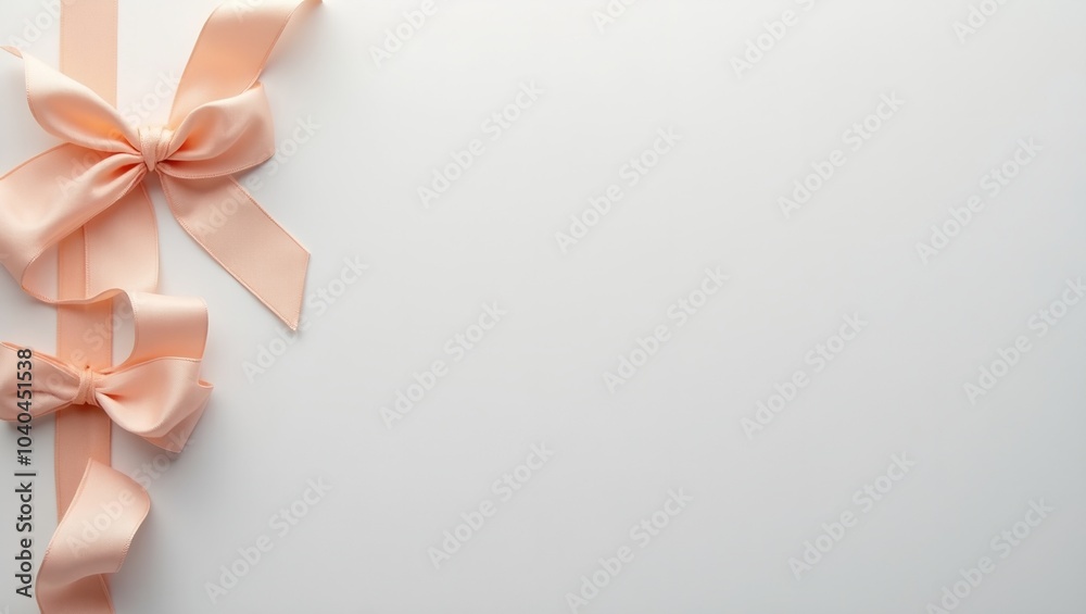 Elegant pale peach ribbon on gray background for romantic themes Elegant pale peach ribbon on gray background for romantic themes