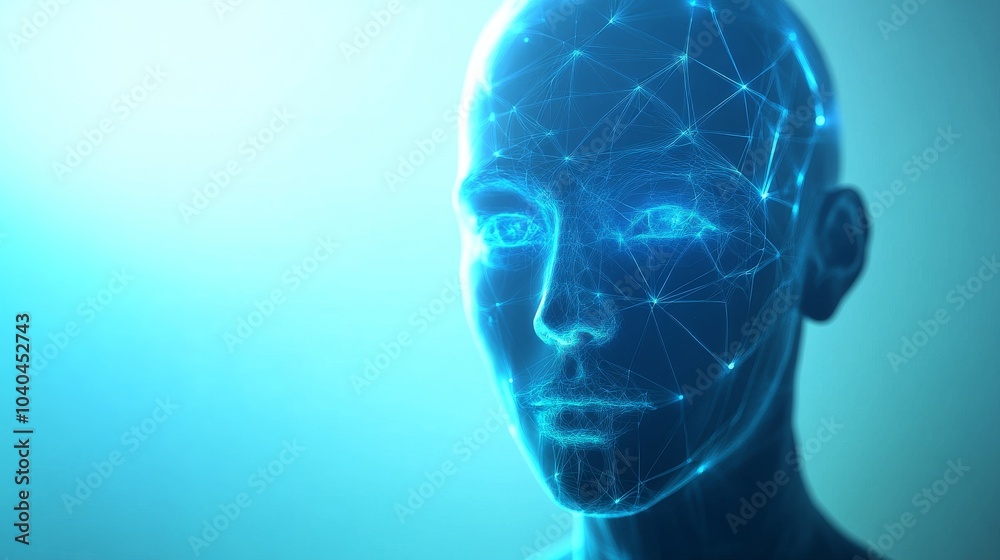 A futuristic digital human head with glowing circuitry, representing advanced technology and artificial intelligence. A futuristic digital human head with glowing circuitry, representing advanced technology and artificial intelligence.