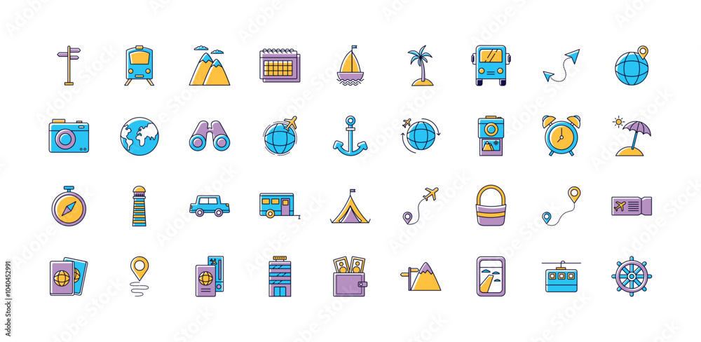 Set of summer vacation vector icons with white background Set of summer vacation vector icons with white background