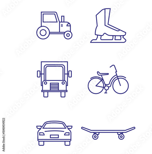 Vector image of transport icon set on blue lines white background