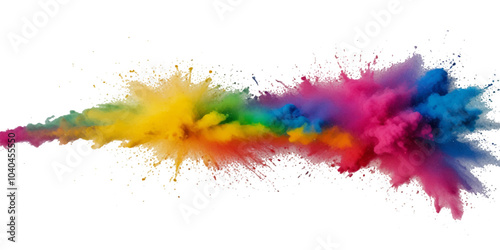 Colorful smoke rainbow painted fog festival background. Colorful rainbow paint color smoke cloud explosion isolated on transparent background.