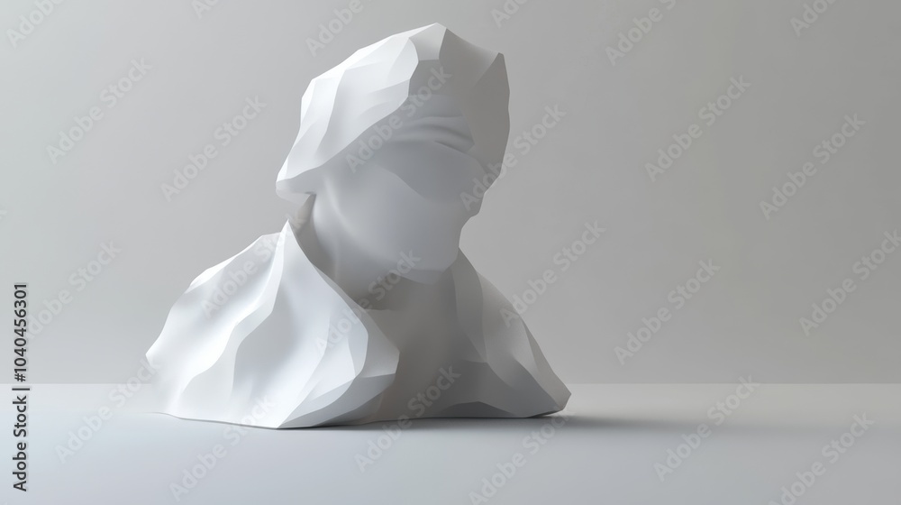 A minimalist white sculpture of a bust, showcasing abstract art with smooth, flowing lines and a contemporary design.
