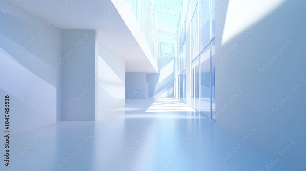 Fototapeta premium A minimalistic interior space with bright natural light, emphasizing clean lines and modern architecture in a serene environment.