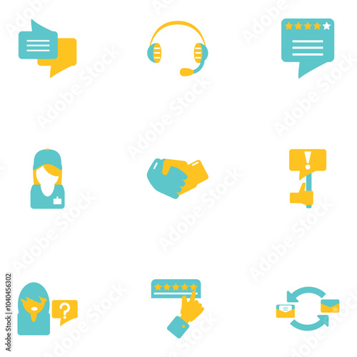 Set of yellow and blue telecommunications vector icons with a white background