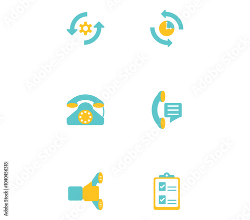 Set of yellow and blue telecommunications vector icons with a white background