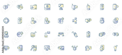 Set of light blue telecommunications vector icons with a white background