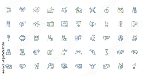 Set of light blue telecommunications vector icons with a white background