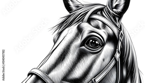 Blinkers horse tack on horse eyes color sketch engraving PNG illustration. T-shirt apparel print design. Scratch board imitation. Black and white hand drawn image isolated with white highlights, png photo