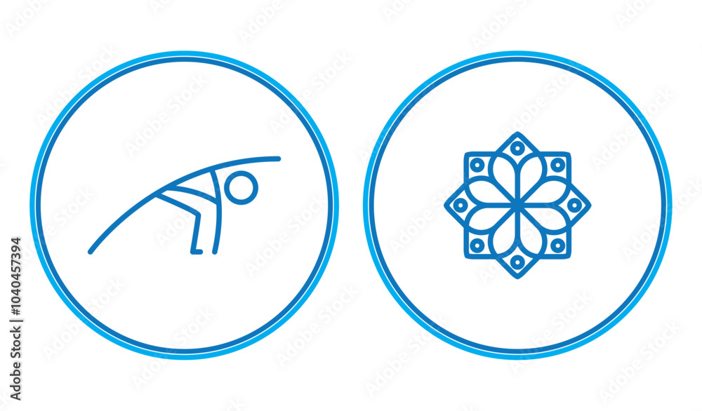 Set of yoga icons inside a circle of blue lines Set of yoga icons inside a circle of blue lines