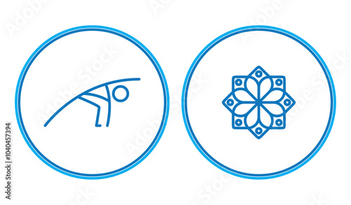 Set of yoga icons inside a circle of blue lines